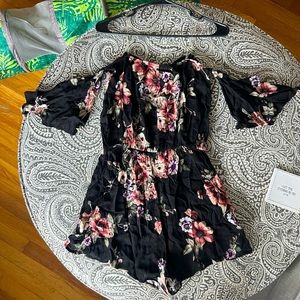Floral and black off the shoulder romper w/shorts